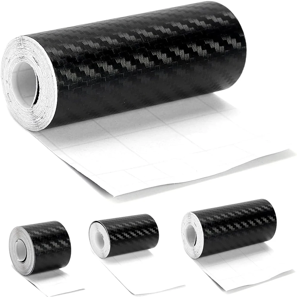 Protectores de borde de puerta de coche, Protector de alféizar de puerta, negro, impermeable, fibra de carbono 3D, película anticolisión, cubierta de arañazos, pegatinas de tira, grifo