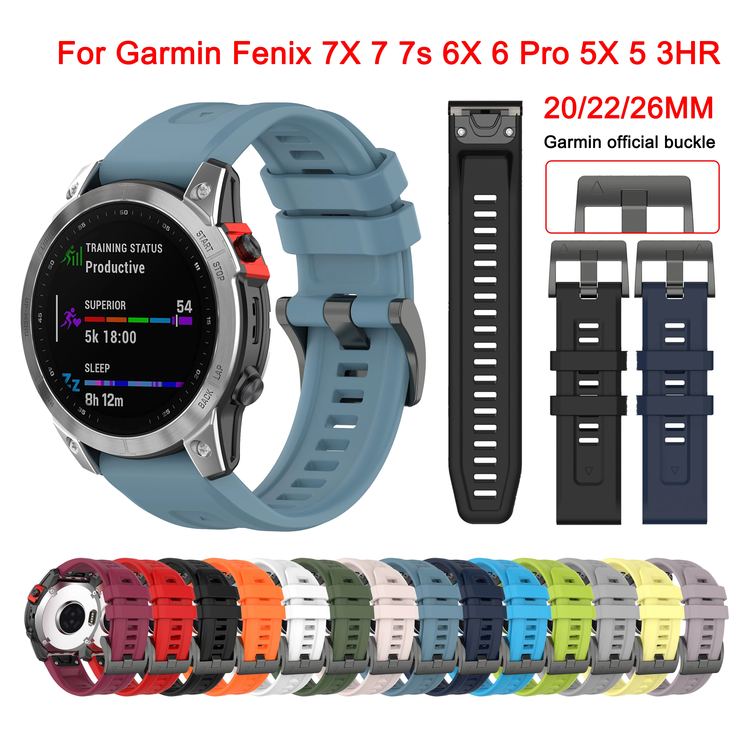 Dây QuickFit 20 22 26Mm Dây Đeo Silicone Dành Cho Garmin Fenix 7X 7 7S 6X 6 Pro 6S 5 5X Plus Đồng Hồ Thông Minh Đeo Tay Cho Fenix 7 6 Correa