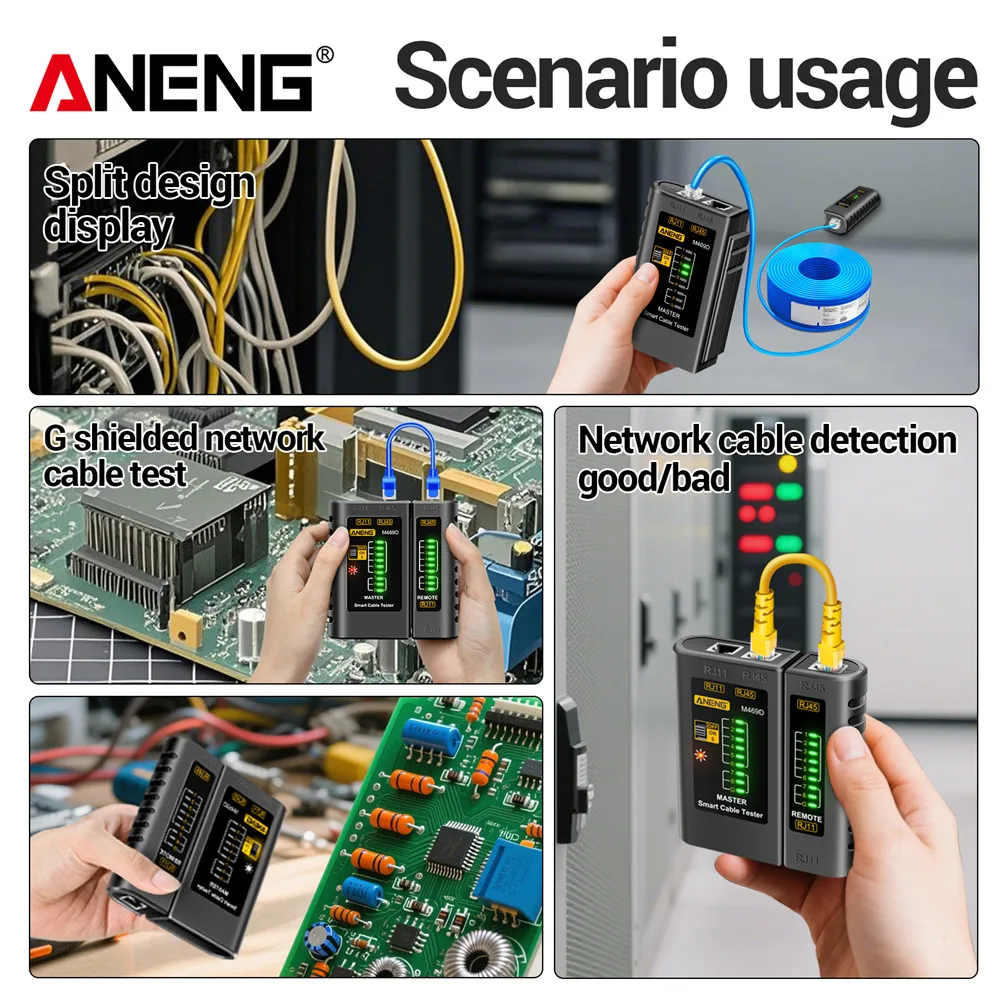 ANENG M469D สาย LAN เครื่องทดสอบเครื่องทดสอบสายเคเบิลเครือข่าย RJ45 RJ11 RJ12 CAT5 UTP LAN เครื่องทดสอบสายเคเบิลเครือข่ายเครื่องมือเครือข่ายซ่อม