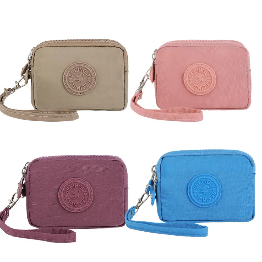 Monedero de bolsillo con cremallera larga de tres capas para mujer, bolso de mano para muñeca, bolso para teléfono móvil, monedero de tela Oxford impermeable