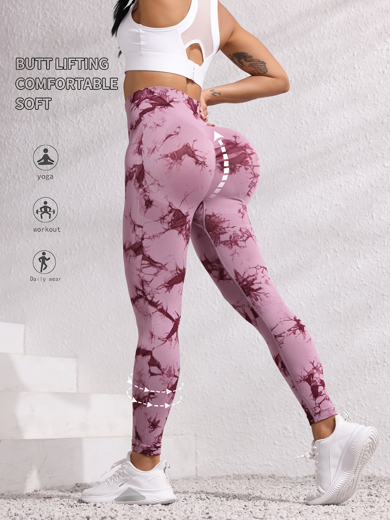 Hip Lifting Seamless Fitness Gym Leggings Tie-Dye Yoga Pants Women's Exercise Tights Tummy Control High Waist Workout Pants