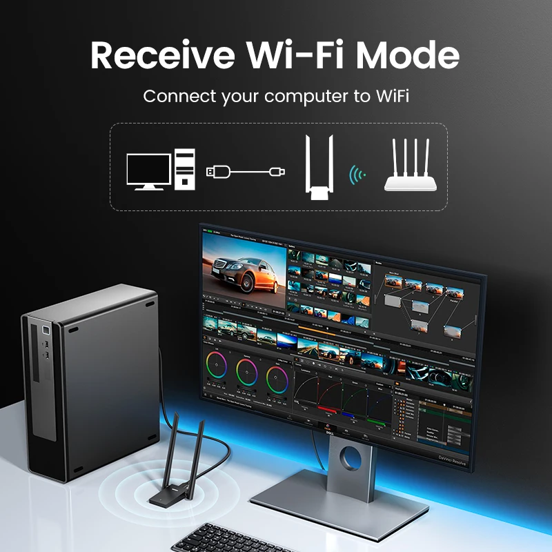 Wi-Fi адаптер UGREEN AX1800 WiFi6, USB 2,4, двойная антенна ГГц, USB, Wi-Fi для ПК, ноутбука, Wi-Fi антенна, USB Ethernet-приемник, сеть