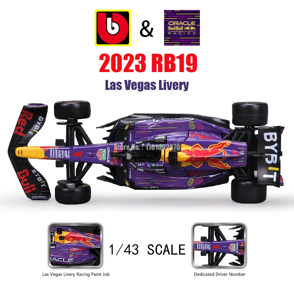 Bburago 1:43 2023 F1 Red Bull Racing RB19 Las Vegas Livery 1 #   Verstappen 11 #   Perez Special Paint Formel 1 Super-Spielzeugauto aus Legierung