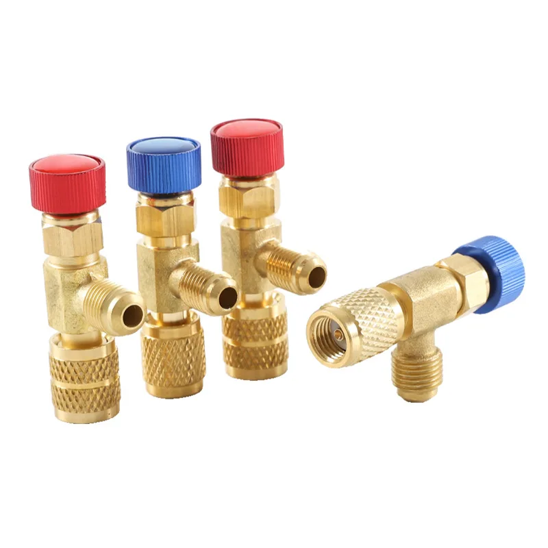 1 szt. Adapter do klimatyzacji i chłodzenia R410A R22 1/4\" z zaworem bezpieczeństwa cieczy, wąż i adapter miedziany R22 do ręcznego napełniania