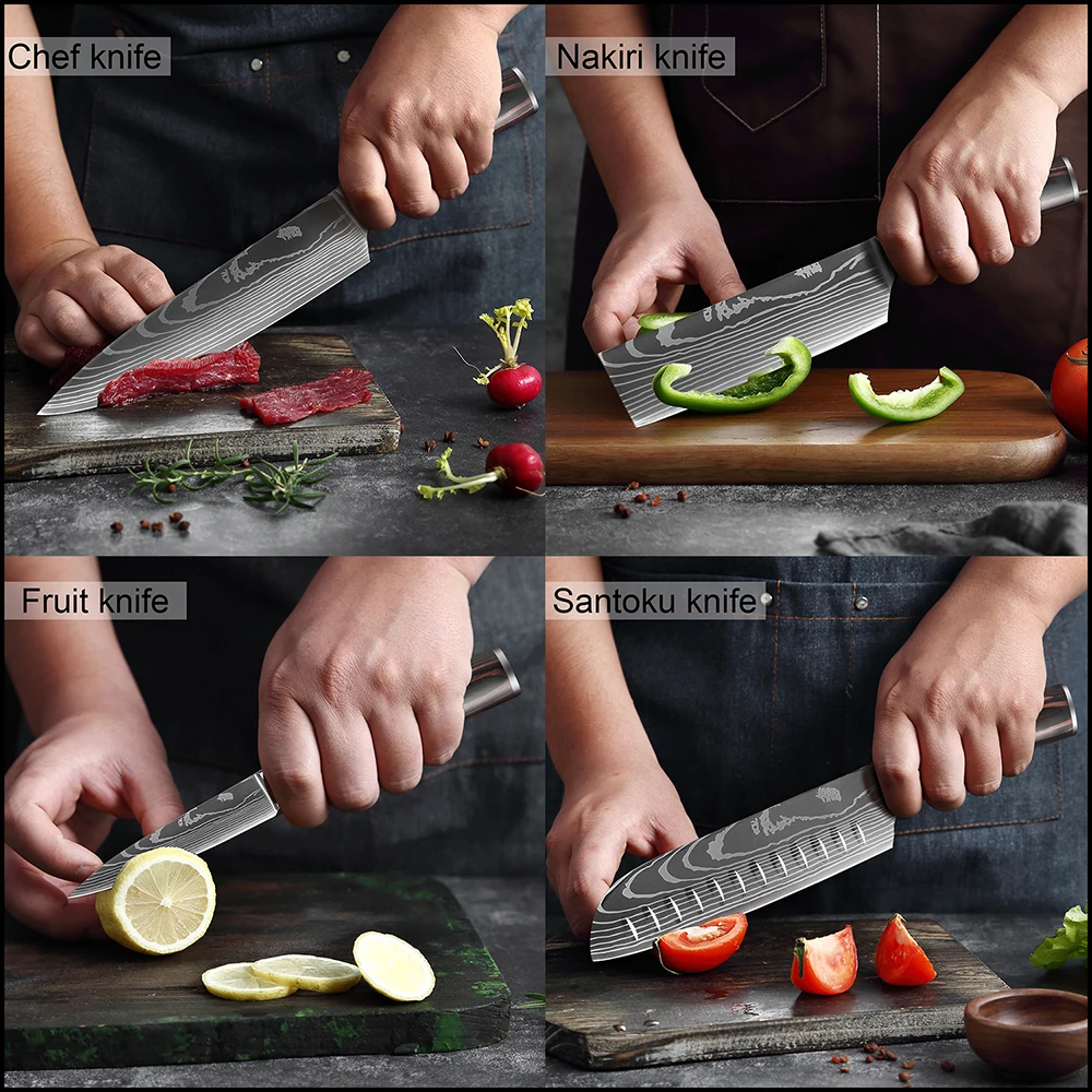 XITUO Đầu Bếp Dao 1-10 Chiếc Bộ Dao Nhà Bếp Laser Damascus Hoa Văn Sắc Nét Nhật Bản Dao Santoku Rau Củ Cắt Lát Tiện Ích dao