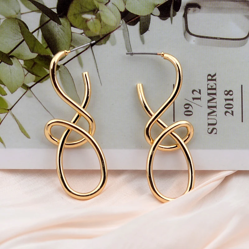 Pendientes colgantes de punto de Metal Vintage para mujer, aretes colgantes de geometría Irregular distorsionada a la moda personalizada, joyería Punk