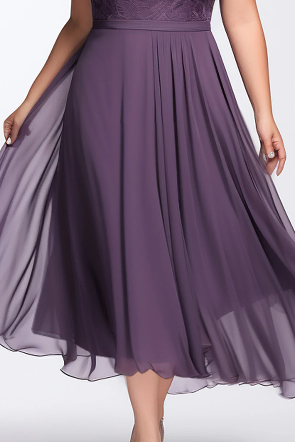 Flycurvy plus size convidado de casamento uva decote em V renda vestido comprimento chá