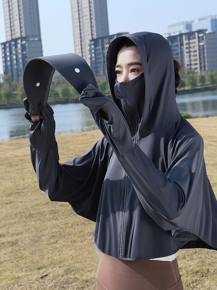 Nova Coleção Verão 2025: Casaco Curto F com Proteção Solar UV, Luvas e X de Ombro em Seda Gelada