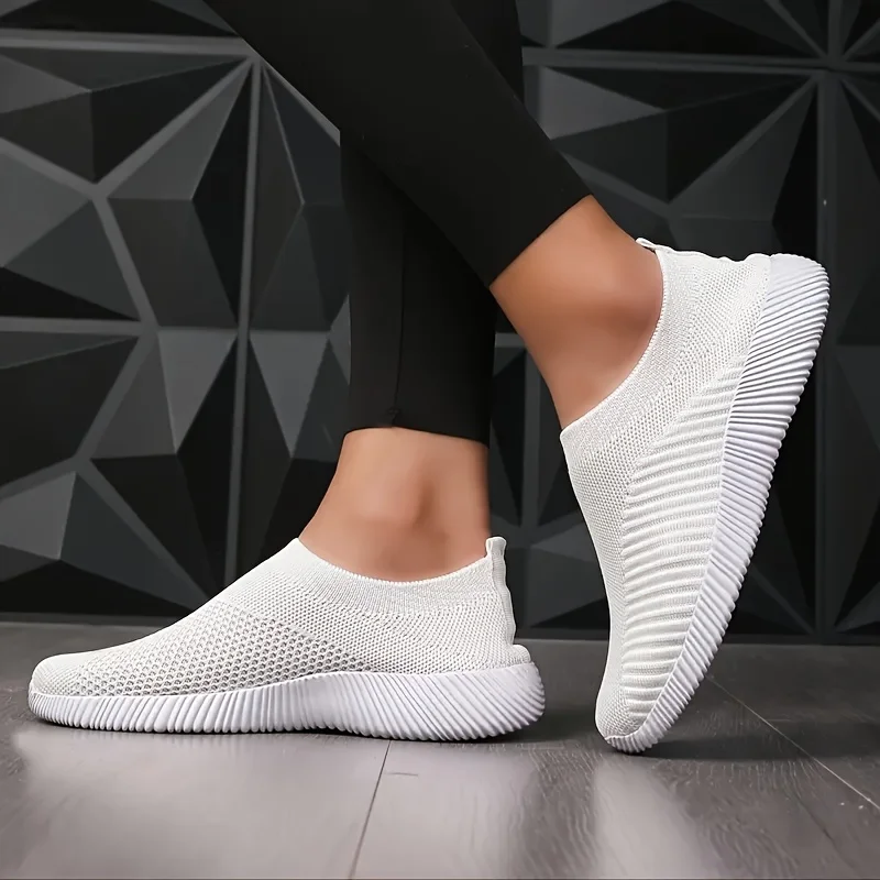 Scarpe da ginnastica da donna traspiranti tinta unita in rete intrecciata da esterno leggere basse da passeggio da corsa calzini sportivi scarpe da tennis