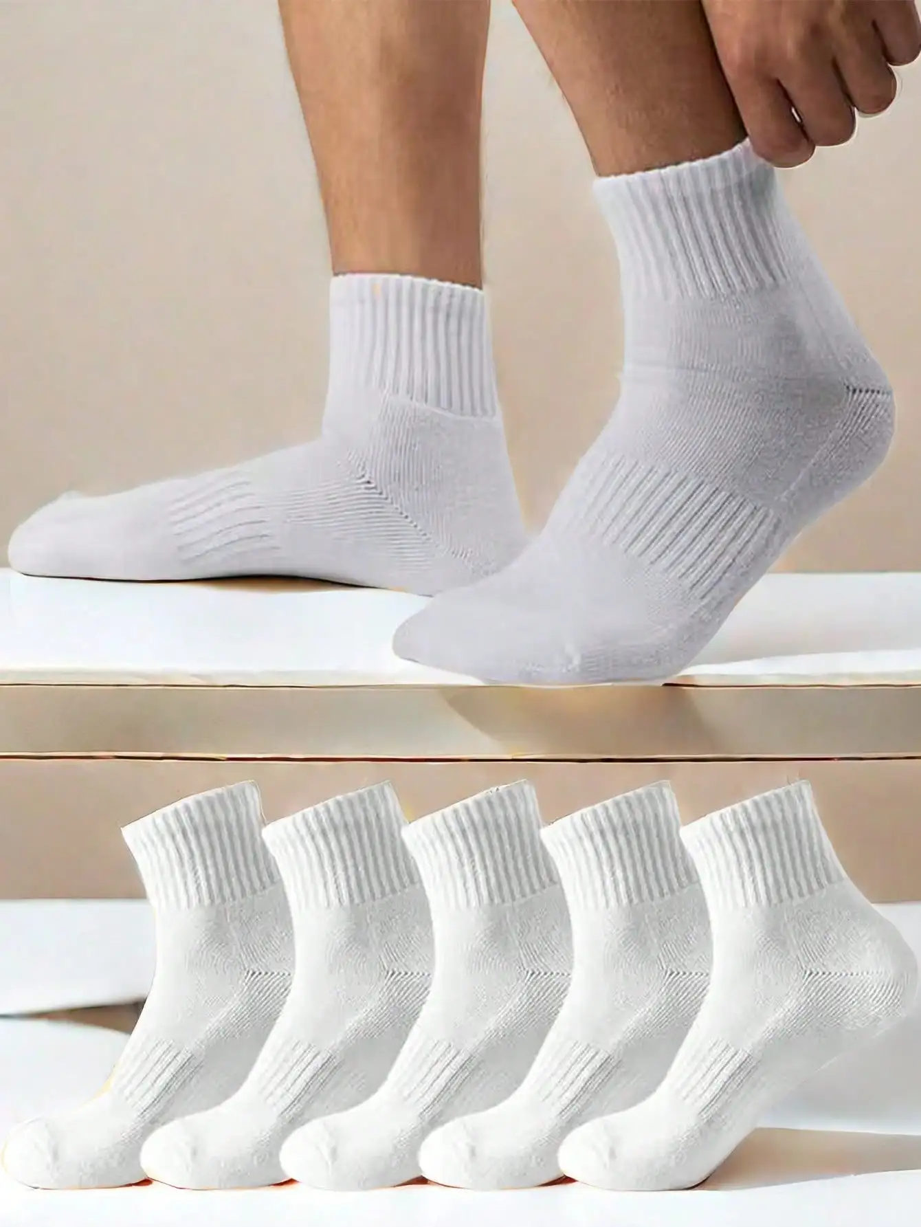 5 pares de calcetines deportivos antiolor blancos hasta media pantorrilla para hombre para verano