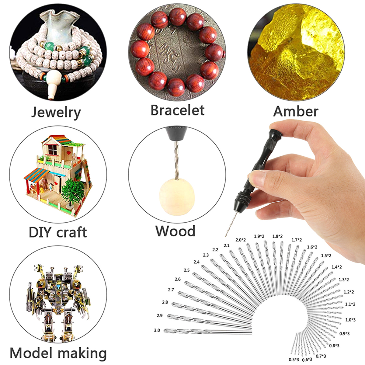 49 Uds. Juego de taladro Manual de 0,2-3,4mm, Mini broca Manual de aluminio, joyería artesanal, taladro Manual, herramientas de carpintería, broca, envío directo