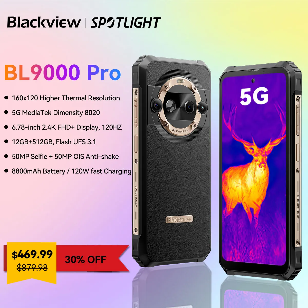 Blackview-teléfono inteligente BL9000 PRO 5G, celular resistente de 6,78 pulgadas, FHD, 12GB de RAM, 512GB, cámara de 50MP, FLIR, batería de 8800mAh, Android 14, estreno mundial