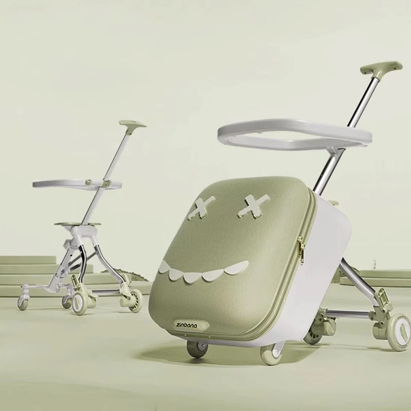 Reise-Trolley-Koffer für Kinder, montierbar auf dem Flugzeug mit drehbaren Rädern, Gepäckfahrt und Spaziergang, der zusammenklappbare Kinderwagen des Babys Koffers