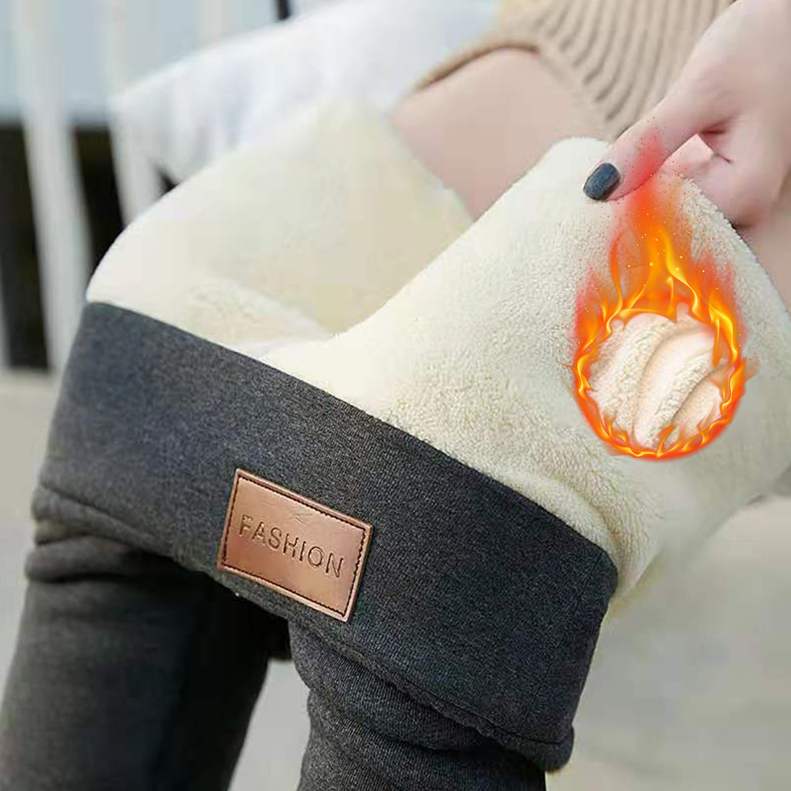 Mallas de invierno para mujer, pantimedias con efecto piel, medias térmicas para mujer, calcetines de felpa translúcidos, pantalones Himere Leggins de lana de cordero