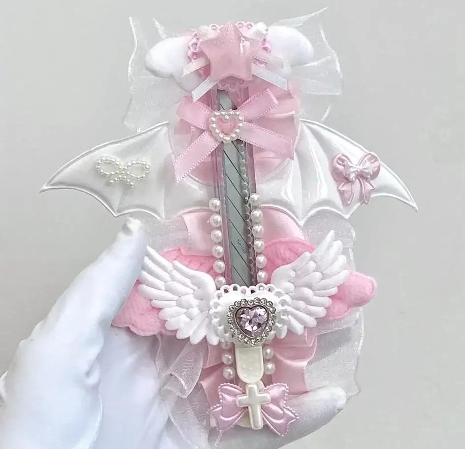 1 Piece Sweet Korean Fashion Box Cutter White Blue Color Wings Bow Ribbon Utility Knife Fashion Cute Lace Paper Cutter