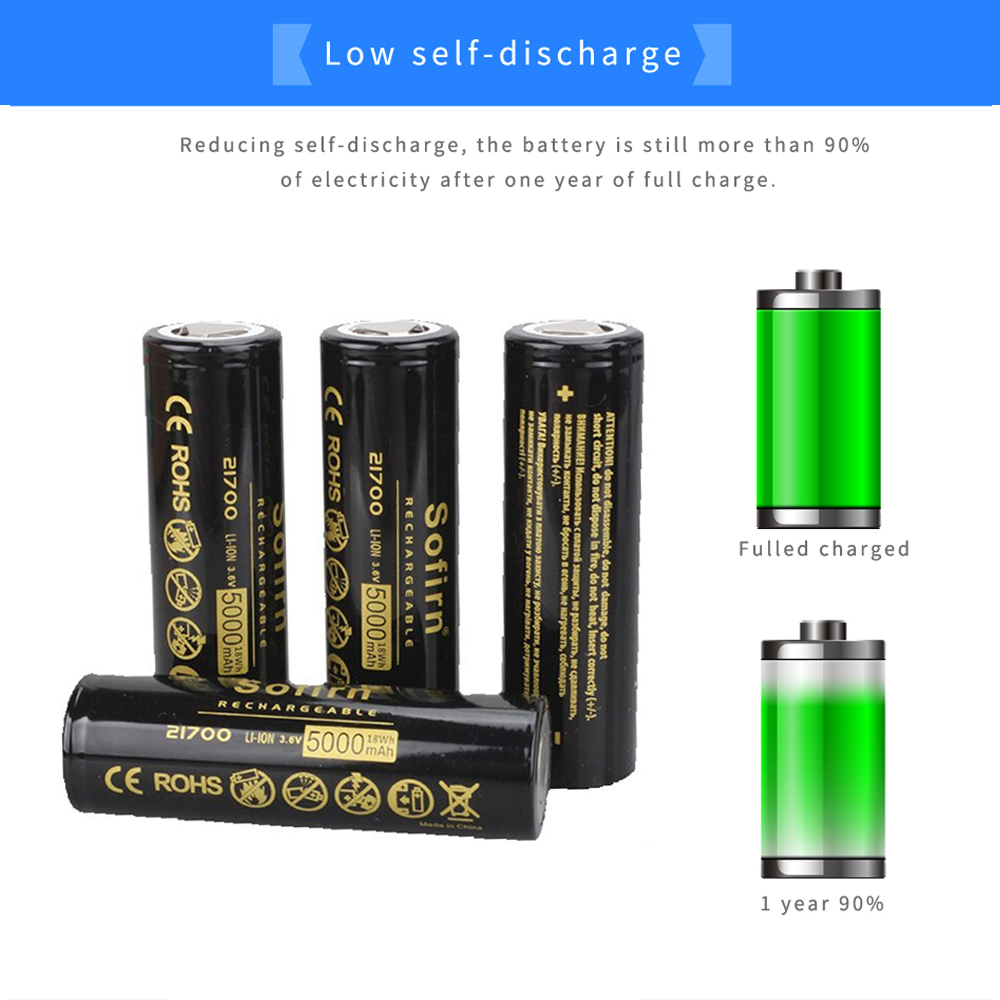 Sofion 21700 5000mAh Cabeça Chata 3.7V 10C Bateria Recarregável de Íon de Lítio HD A Tocha Inclinada Não Estendida para Uso