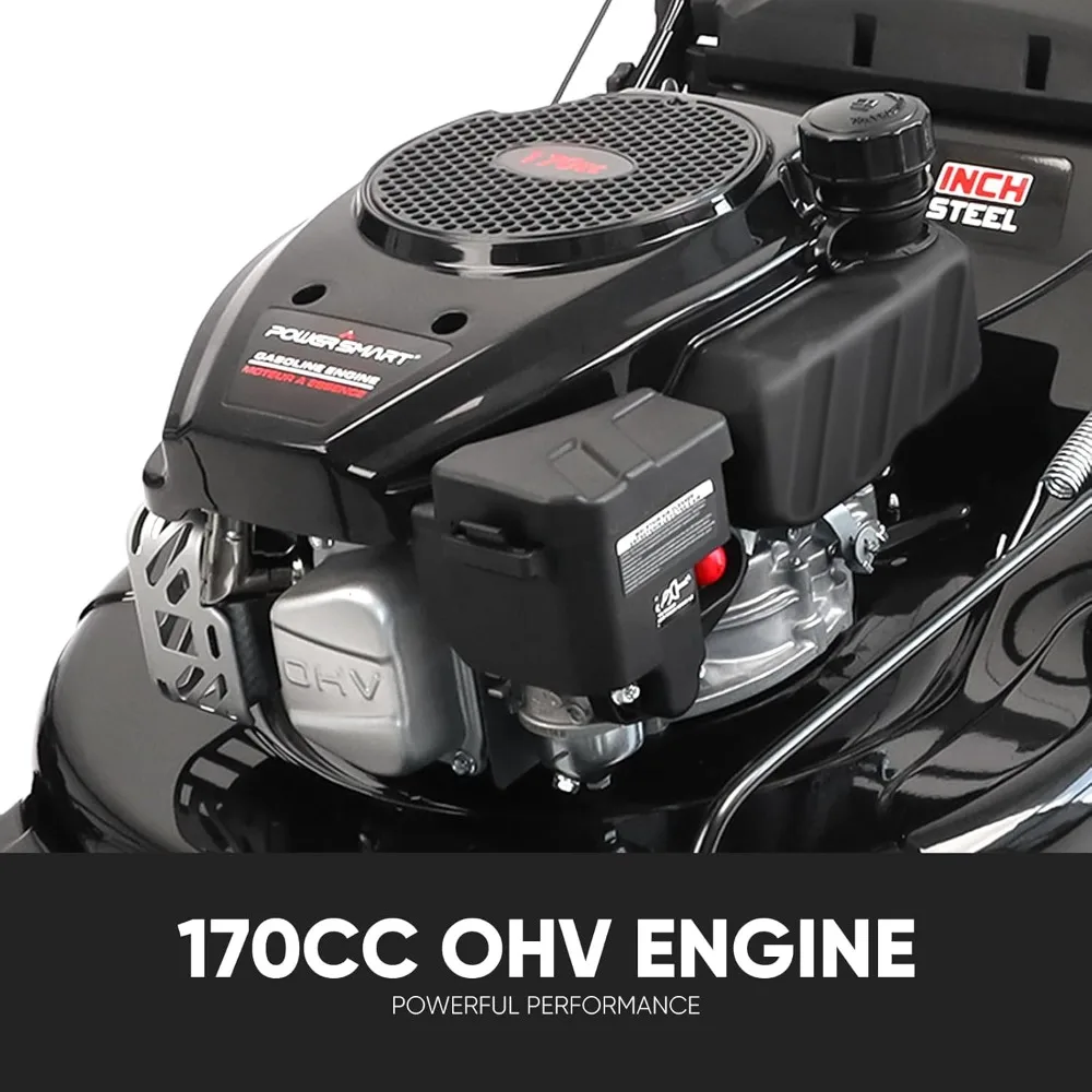 Self Propelled Gas Lawn Mower, 22 in. with 170cc OHV Engine, 3-in-1 Rear-Wheel-Drive High Wheels, Black