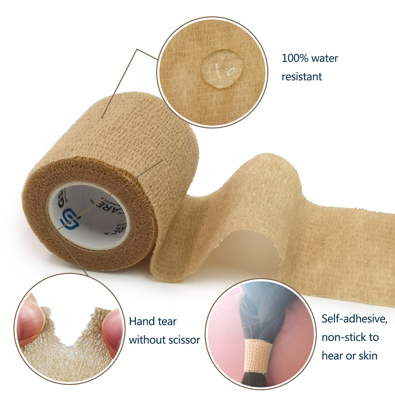 Vendaje elástico autoadhesivo, Kit de tatuaje deportivo, cinta cohesiva, elastoplast para lesiones, dedo, muñeca, tobillo, 2,5/5/10cm, 1 rollo