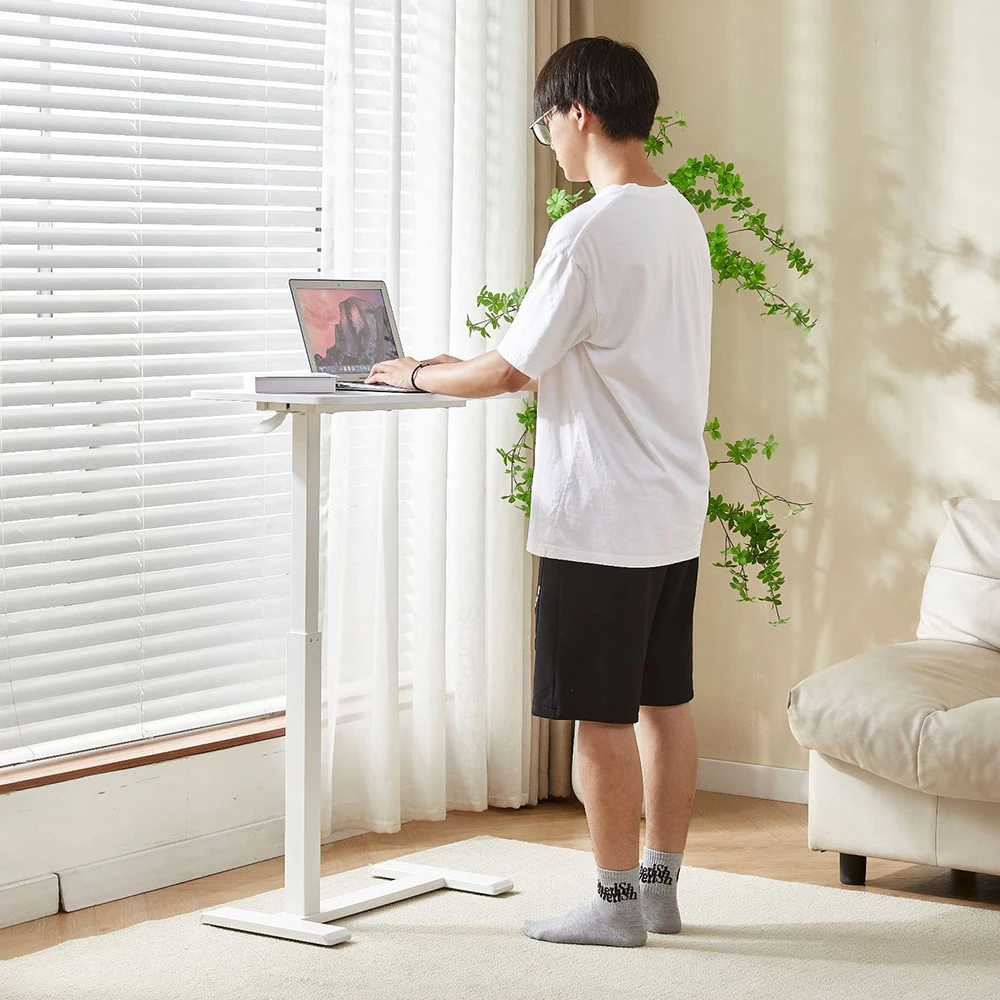 Tookfun Home Pneumatic Lifting Table Movable Bedside Small Square Table Adjustable Height Desk With Wheels