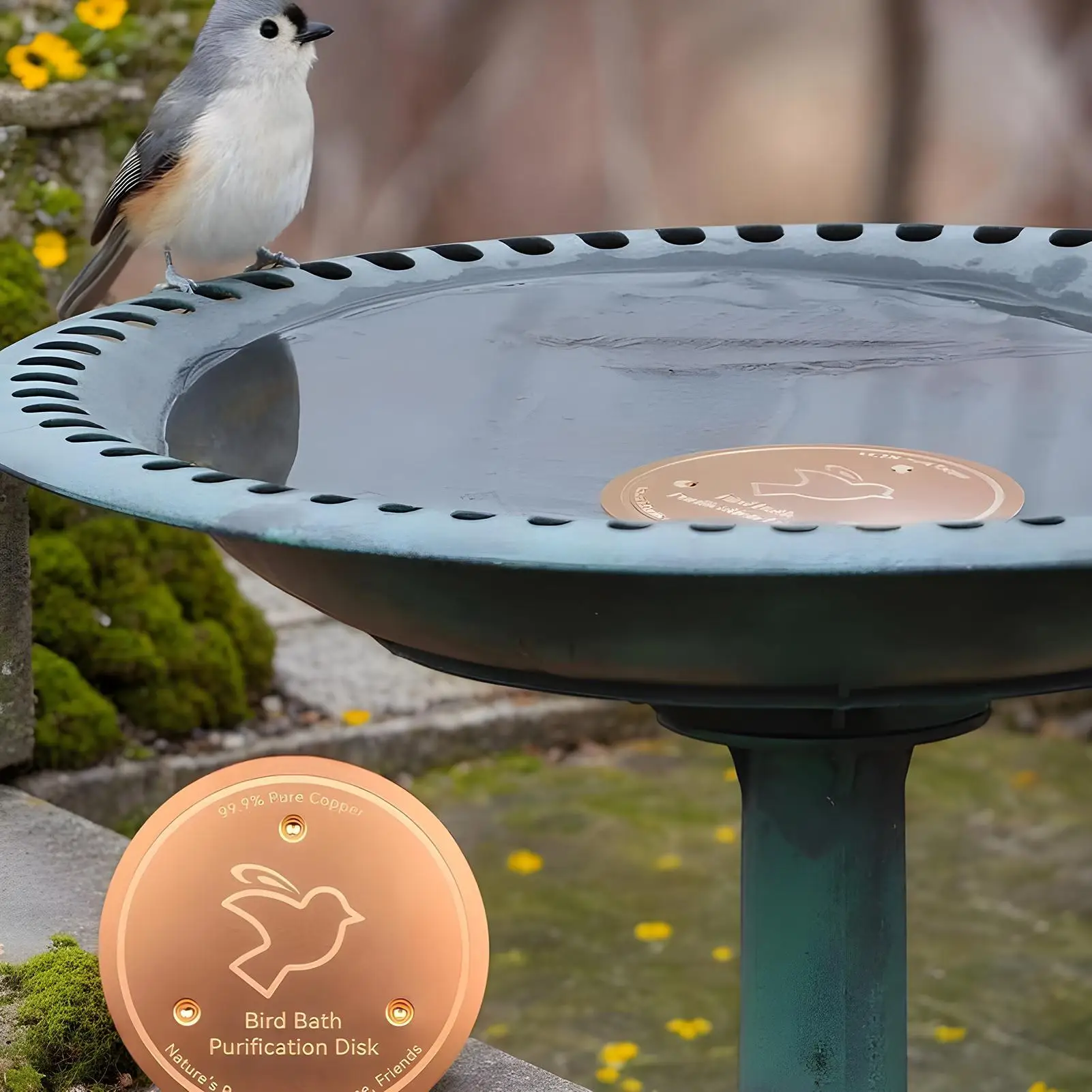Universal Bird Bath Copper Disk With 3 Point Support Bird Bath Purification Plate For Outdoor Bird Bath Tubs And Feeder Bowls