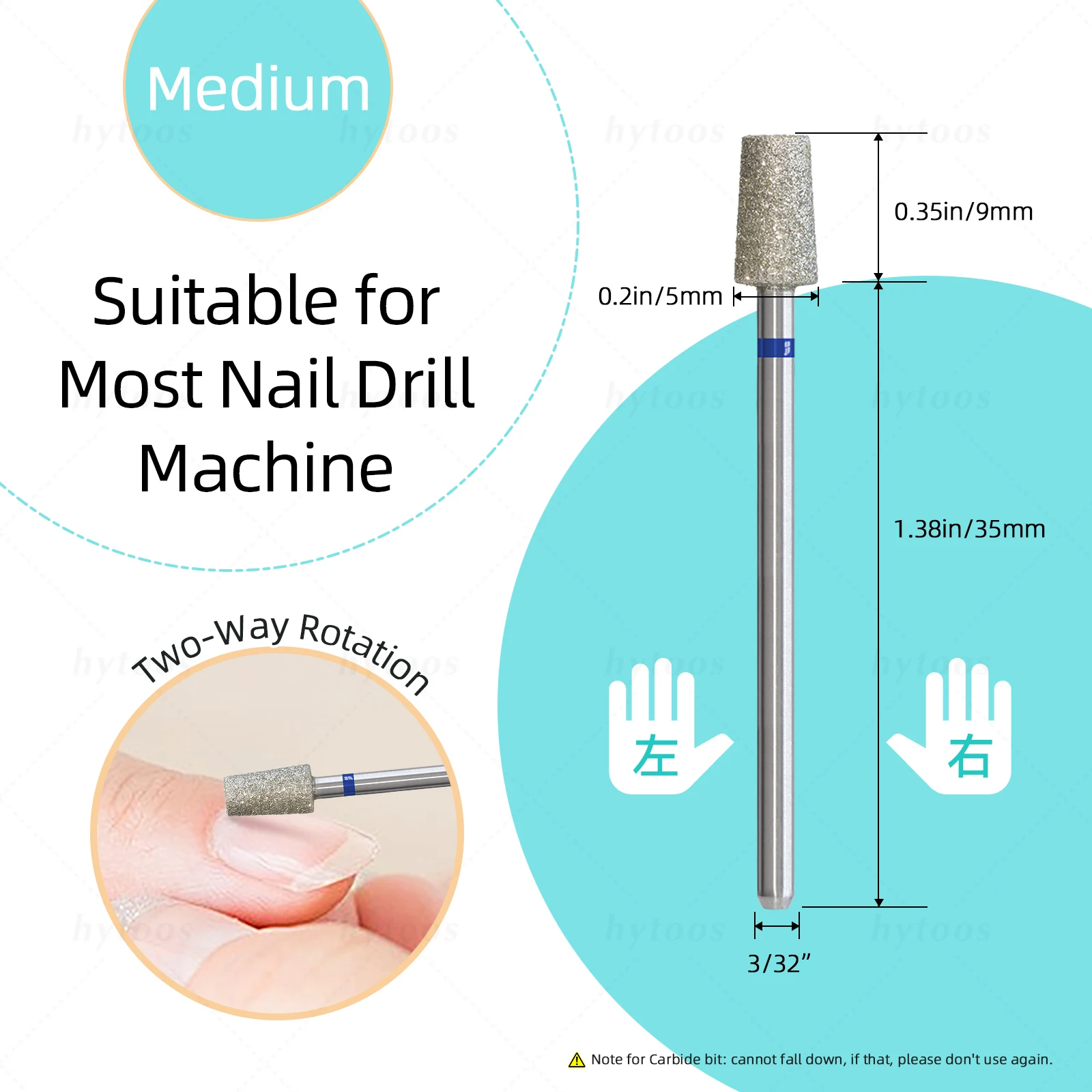 HYTOOS 5Pcs/Set Diamond Nail Drill Bits Russian Cuticle Clean Nail Bit Professional Safety Under Nail Cleaner for Dead Skin