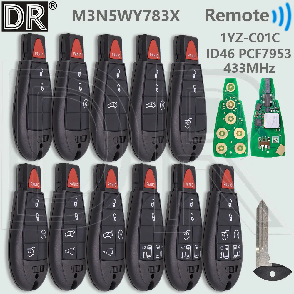 DR M3N5WY783X ID46 PCF7953 433 МГц Keyless Go автомобильный дистанционный ключ 1YZ-C01C для Jeep Grand Cherokee Dodge RAM Chrysler Town&Country