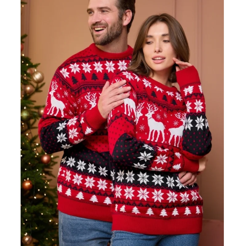 Suéteres de punto holgados informales de Navidad, trajes para parejas, suéter con cuello redondo, sudaderas para fiesta de vacaciones, invierno 2023