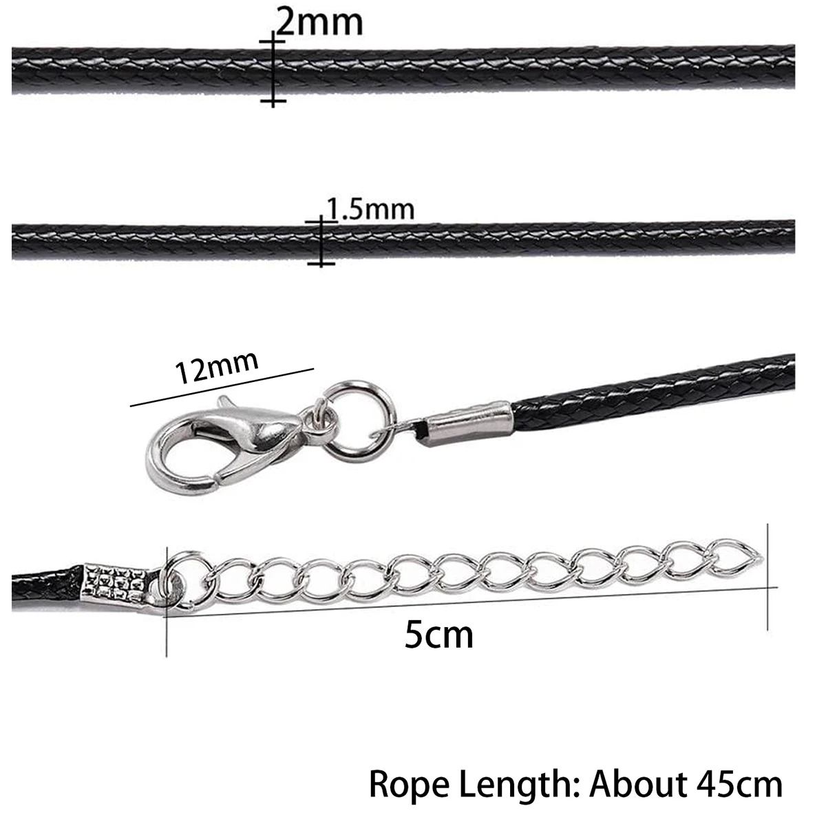 10 pçs/lote correntes de couro falso pulseira gargantilha colar com fecho lagosta diy jóias fazendo descobertas cordão corda 1.5mm