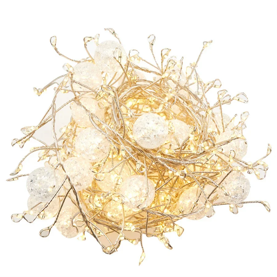 LED Firecracker Fairy Light กันน้ํากลางแจ้งคริสตัล Crackle Ball String Light สําหรับต้นคริสต์มาสปาร์ตี้วันหยุด Garden