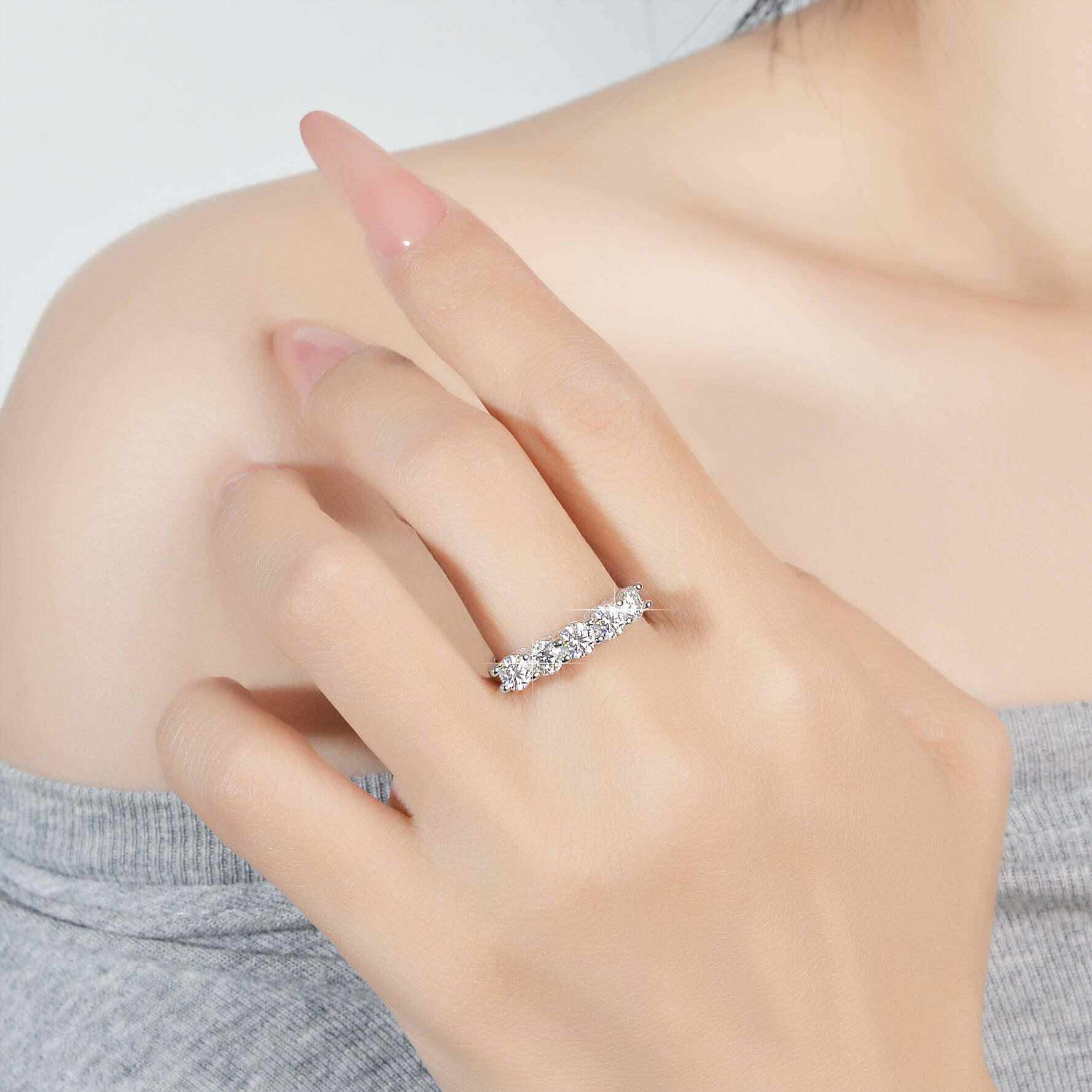 TY White Gold D Color 4mm Moissanite Ring For Women 925 Silver 1.5CT Stone Match Dia Wedding Band Bride S Sterling Sier GRA