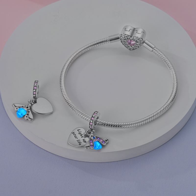 100% 925 Sterling Zilveren Creatieve Blauwe Lichtgevende Vuurvlieg Bedels Hangers Passen Qikaola 925 Originele Armbanden Diy Verjaardag Sieraden