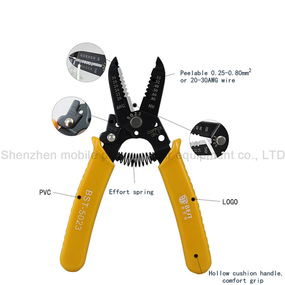 BST-5023 Đa Chức Năng Chính Xác Sợi Cáp Dây Vũ Nữ Thoát Y 20-30 AWG Cáp Đồng Cứng Thép Dây Vũ Nữ Thoát Y Plier công cụ
