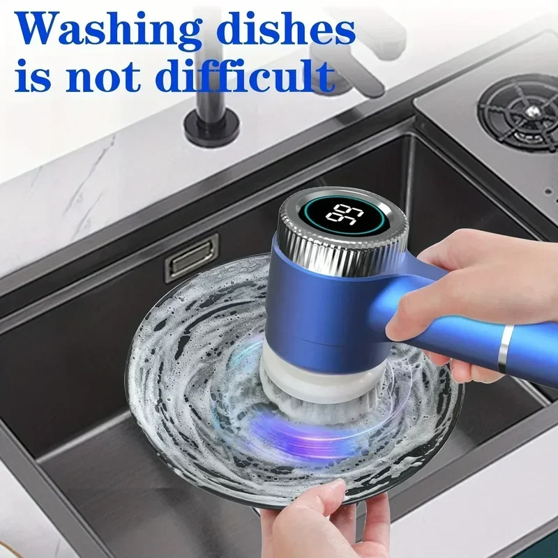 Nuovo spazzola per pulizia elettrica cucina multifunzionale bagno WC portatile potente spazzola per pulizia display a LED