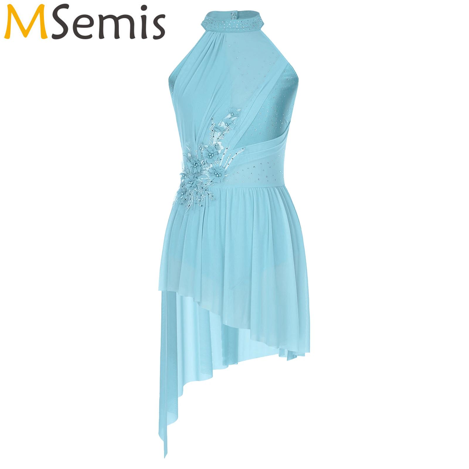 Traje de baño de gimnasia con diamantes de imitación brillantes para mujer, mono de patinaje artístico, vestido de Ballet, tutú, traje de actuación de danza lírica
