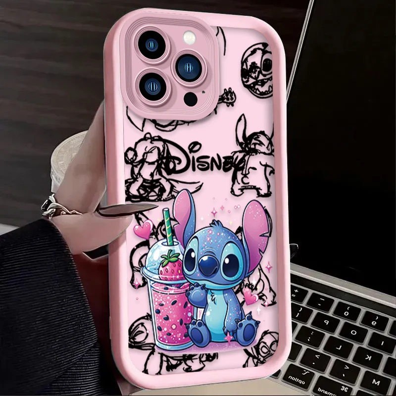 Funda de teléfono bonita de fresa de Disney Stitch para iPhone 16 15 14 13 12 11 Pro Max X XS Max XR 12 13 Mini 8Plus, funda suave a prueba de golpes