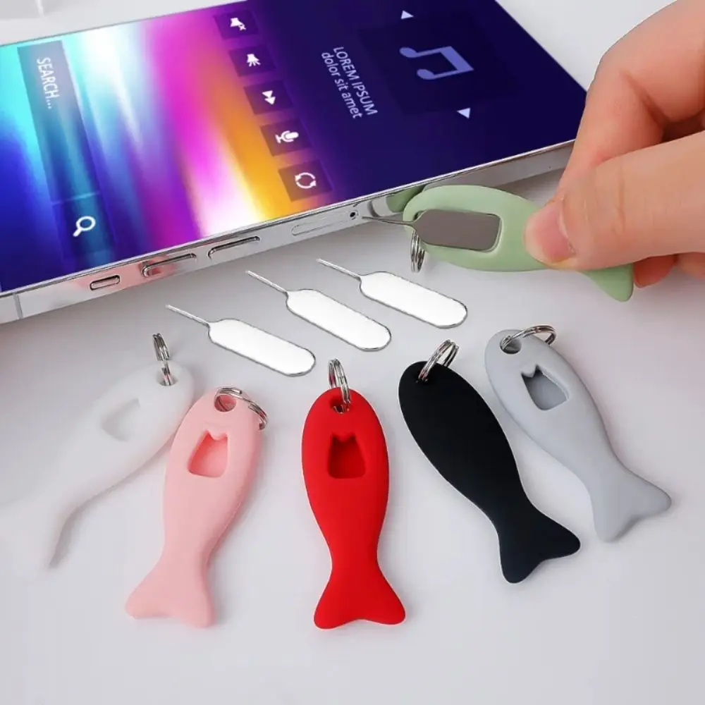 Fish Shape Sim Card Pin Needle Tray Protective Sleeve Silicone Sim Card Pin Holders Keyring for iPhone/Mi/Samsung/Huawei