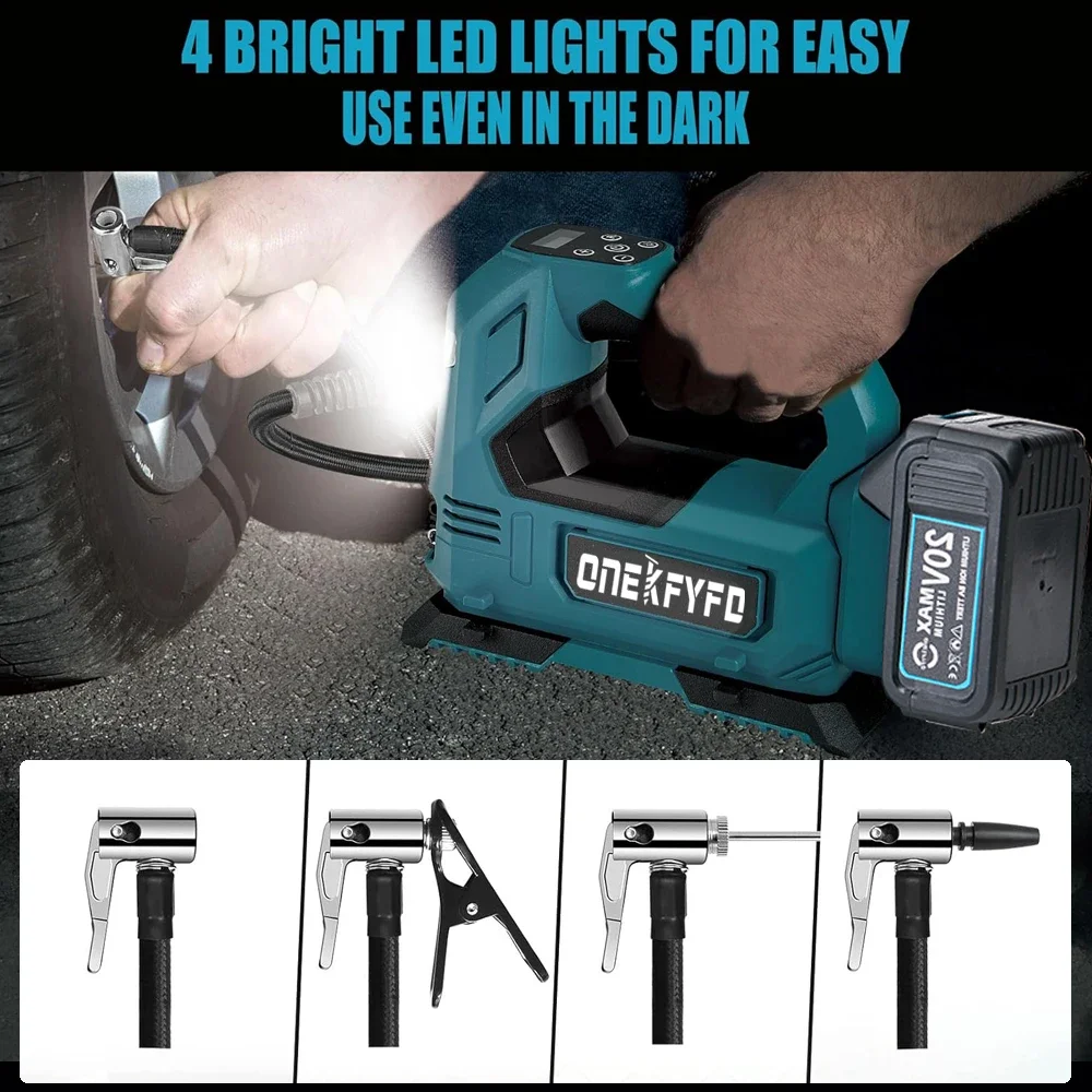 Portable Tire Inflator Air Pump Rechargeable Compressor Digital Cordless Electric Car Tyre Inflator Tools For Makita 18v Battery