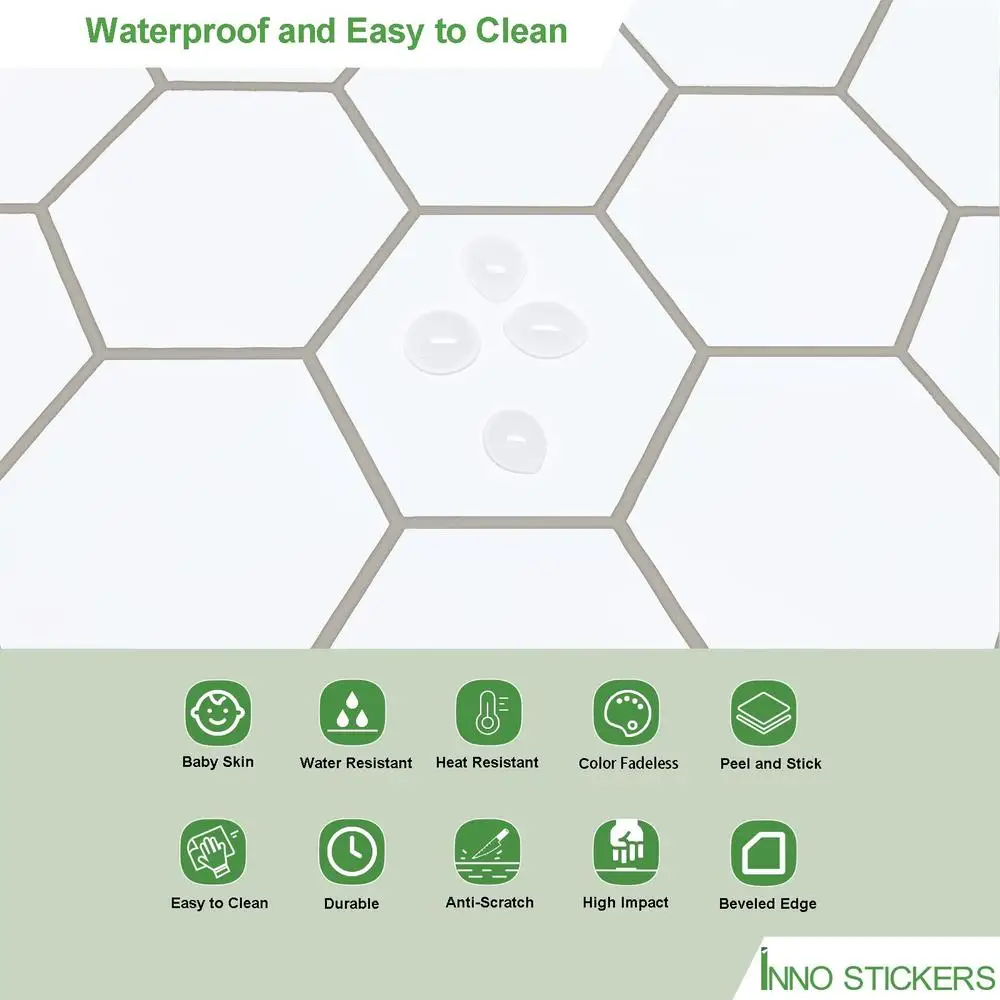10-Sheet Hexagon Peel and Stick Tile Backsplash Waterproof Self-Adhesive Marble Look Tiles Multi-Layer Structure Oil-Proof Heat