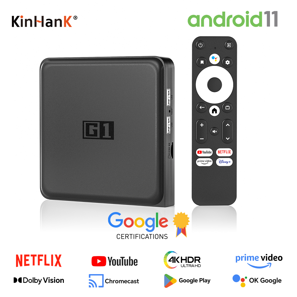Kinhank G1 Android TV Box met Netflix 4K Google-gecertificeerde Amlogic S905X4 4 + 32G WiFi6 Dolby Vision mediaspeler