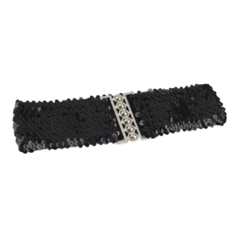 ทองเงินสีเข็มขัด Cool Punk Sparkling Sequins ยืดเข็มขัดกว้างผู้หญิงชุดเข็มขัดเอวเครื่องประดับอุปกรณ์เสริม