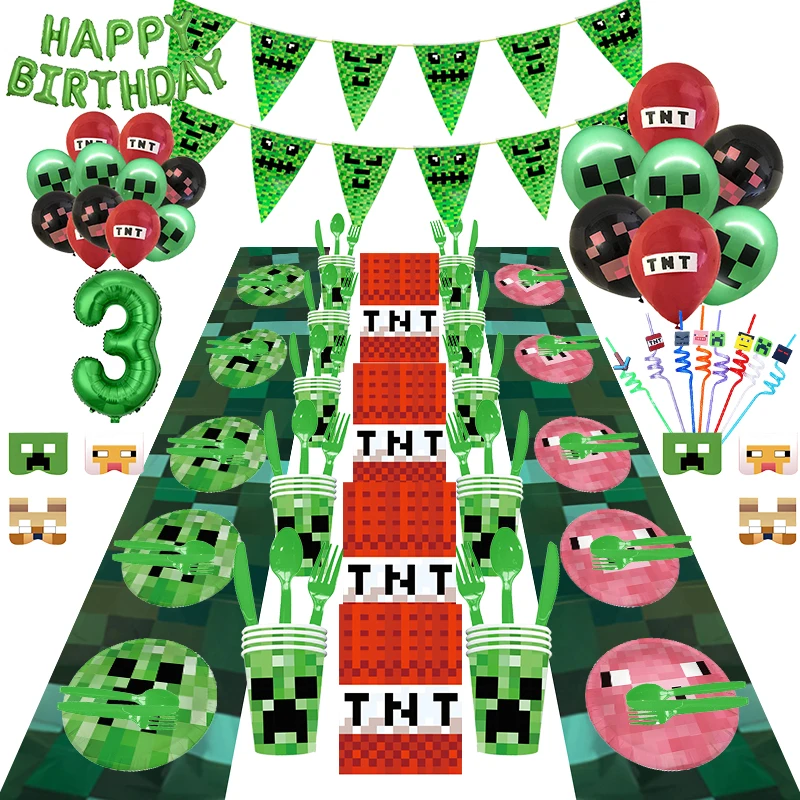 Juego de decoración para fiesta de cumpleaños, platos de papel, vasos, servilletas, pajitas, mantel, globos, vajilla desechable, suministros para fiestas temáticas para niños
