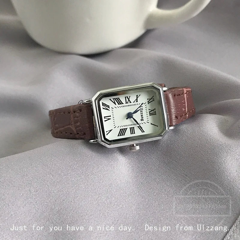 Relojes retro clásicos informales con esfera de cuarzo, correa de cuero, reloj rectangular, relojes de pulsera de moda para mujer