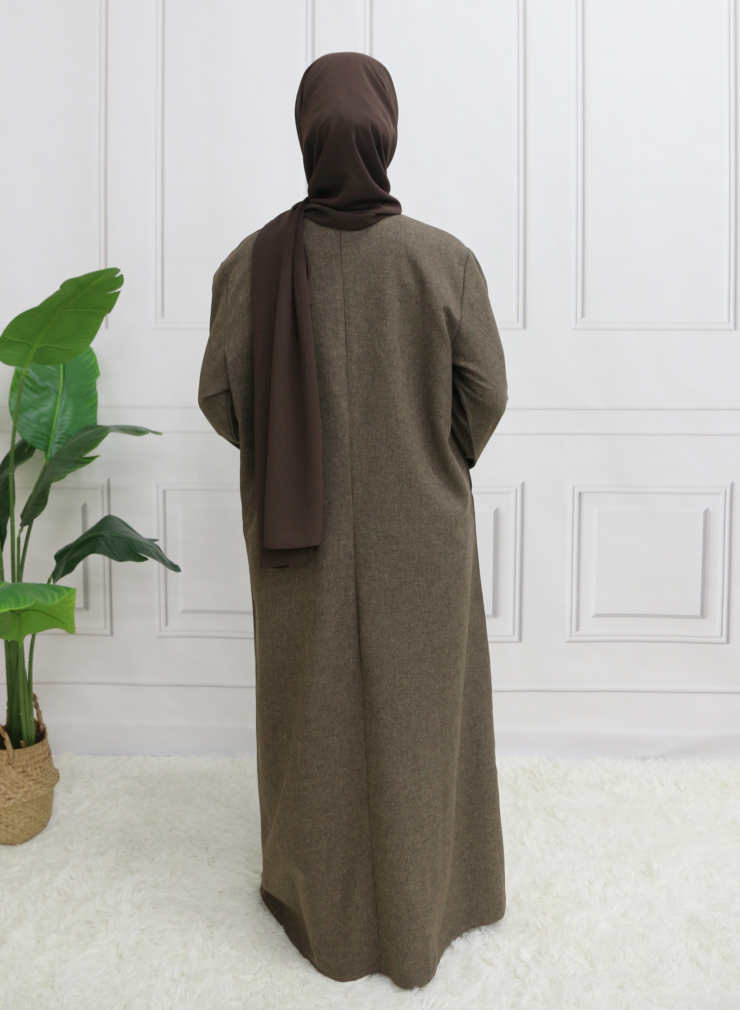 Bescheiden gesloten effen Abaya met lange mouwen zonder hijab met riem Basic islamitische Eid-kledingjurk