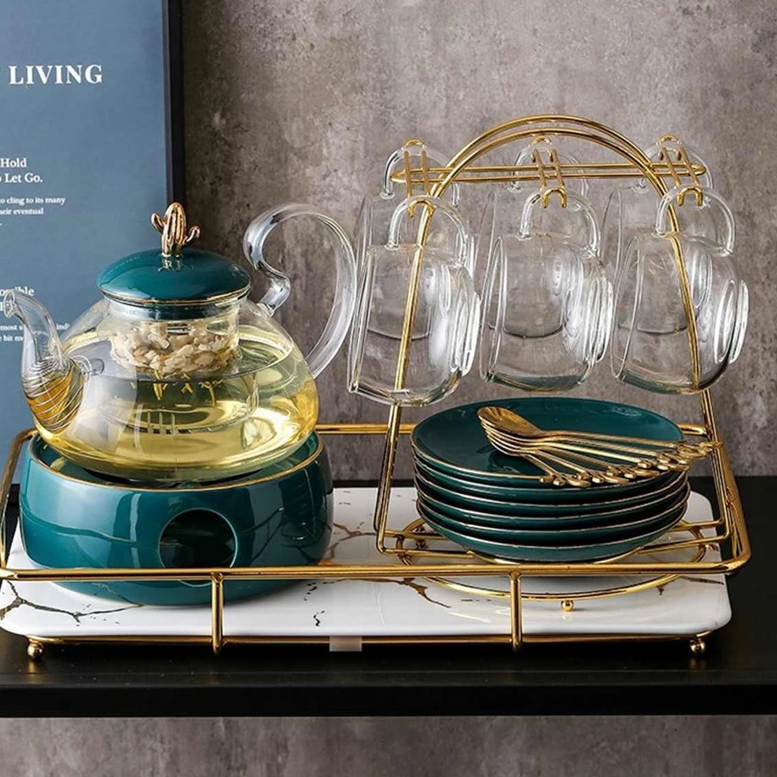 ゴールドメタルコーヒーマグホルダー、ノルディックホームキッチン卓上、6カップスタンド、ラック、ドレンオーガナイザーラック