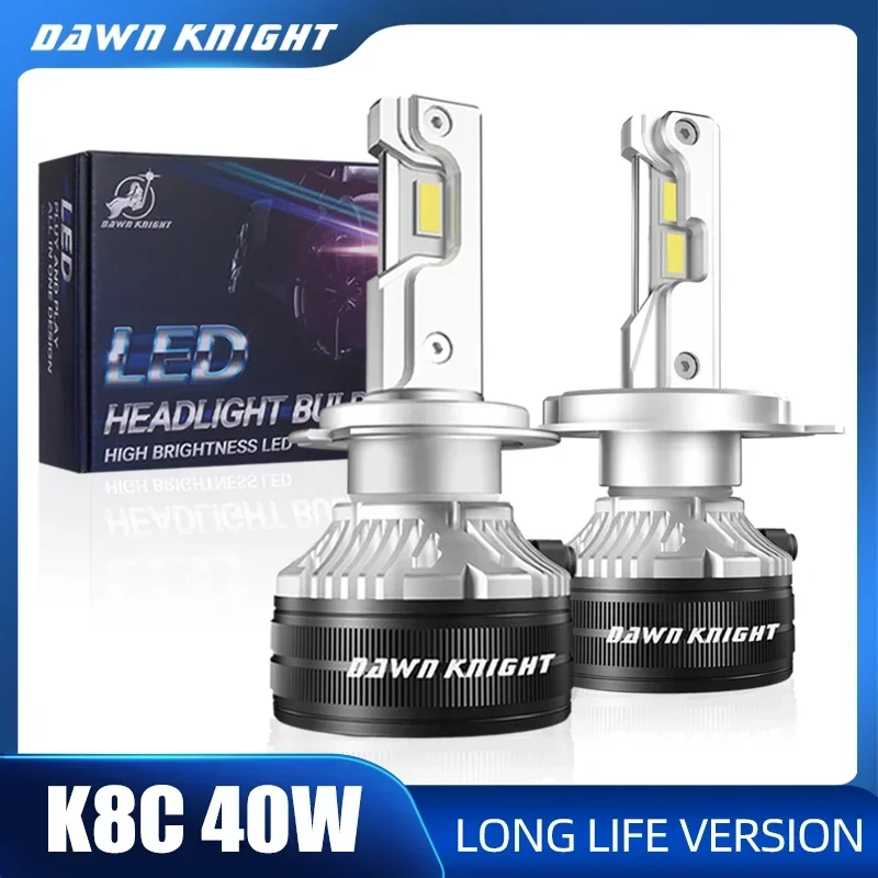 Dawnnight k8c 40w k7c led versão de longa vida h7 h4 h11 lâmpada led do farol 3 tubo cobre luzes led para carro h1 hb3 9005 hb4 9006