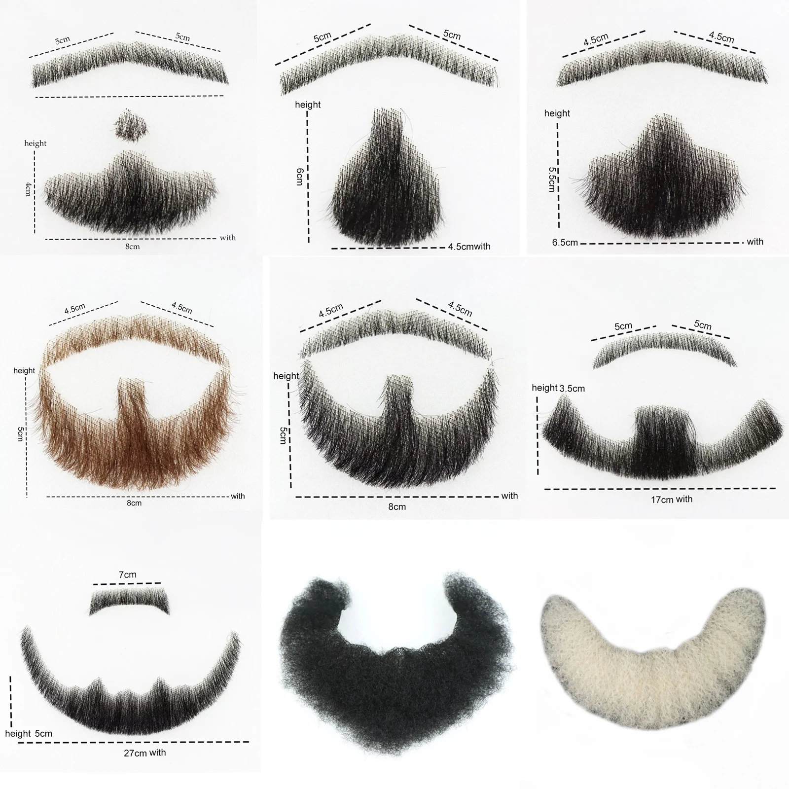 Barba falsa corta para hombres, bigote falso negro, 100% cabello humano, barba falsa realista, maquillaje de encaje, falso barbudo para hombre, sistema de reemplazo