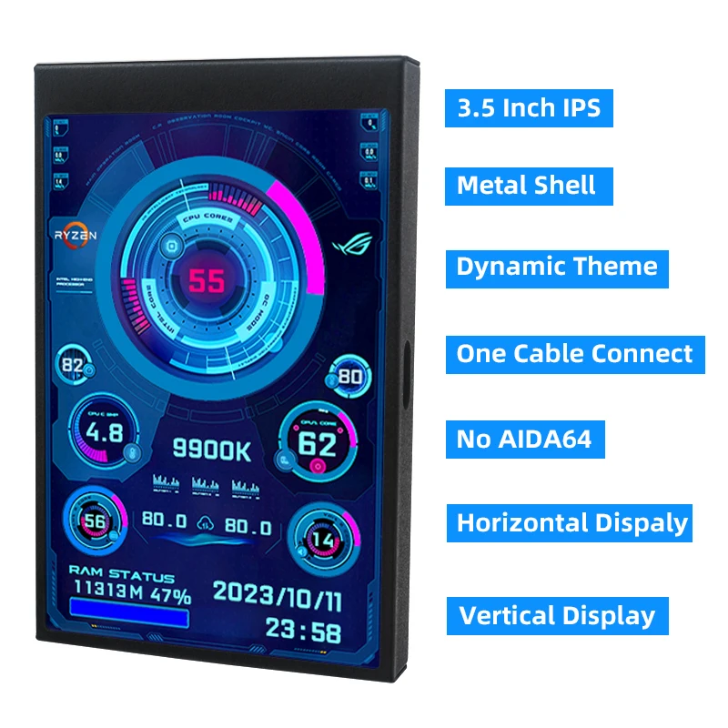 Pantalla secundaria IPS de 3,5 pulgadas, pantalla USB tipo C, ordenador, CPU, GPU, RAM, HDD, Monitor USB LCD, no necesita AIDA64 para Windows 10 11