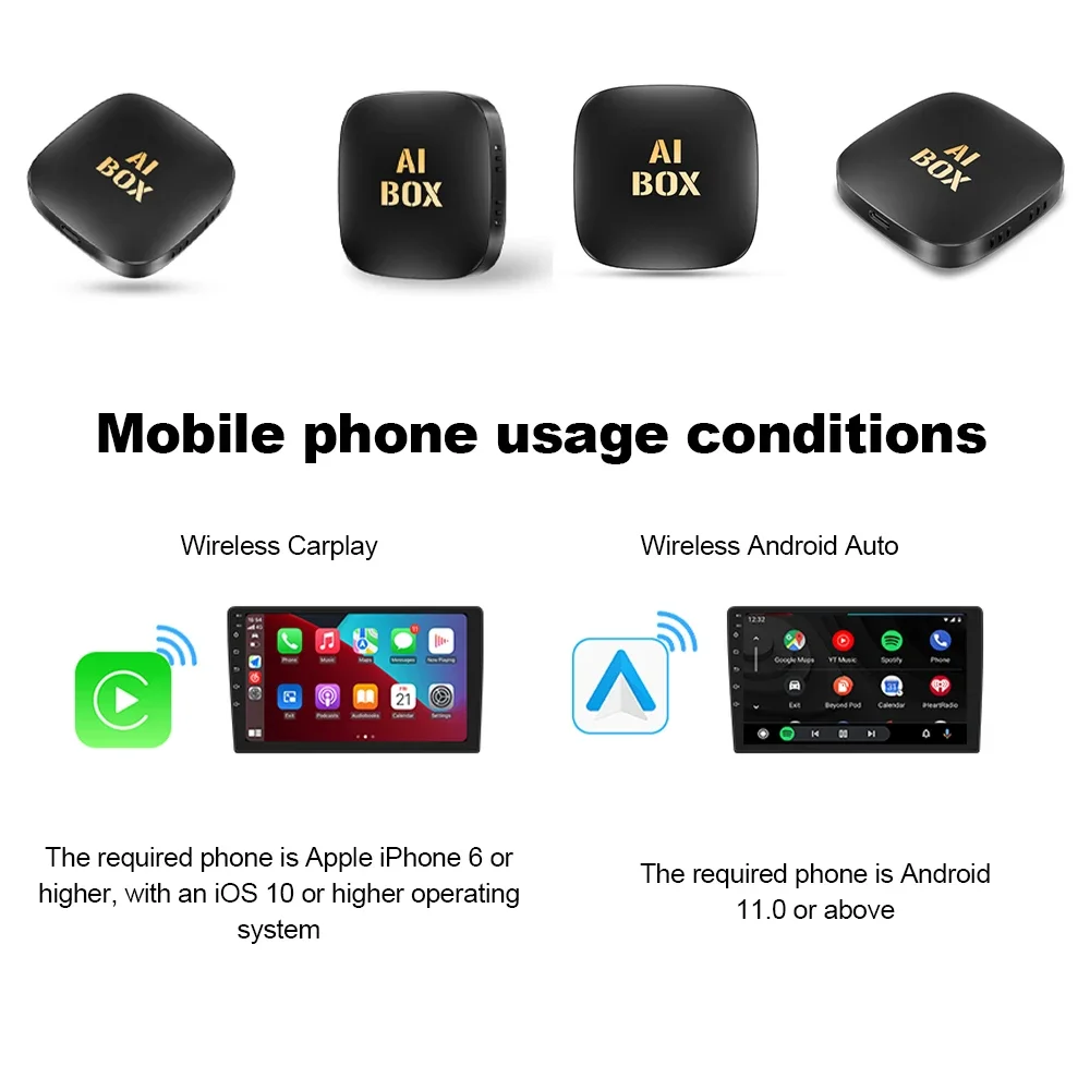 2024 Smart Mini Ai Box 2 + 32GB Android 13 Soporte Netflix YouTube CarPly inalámbrico Adecuado para el 99% de los coches con Carplay con cable