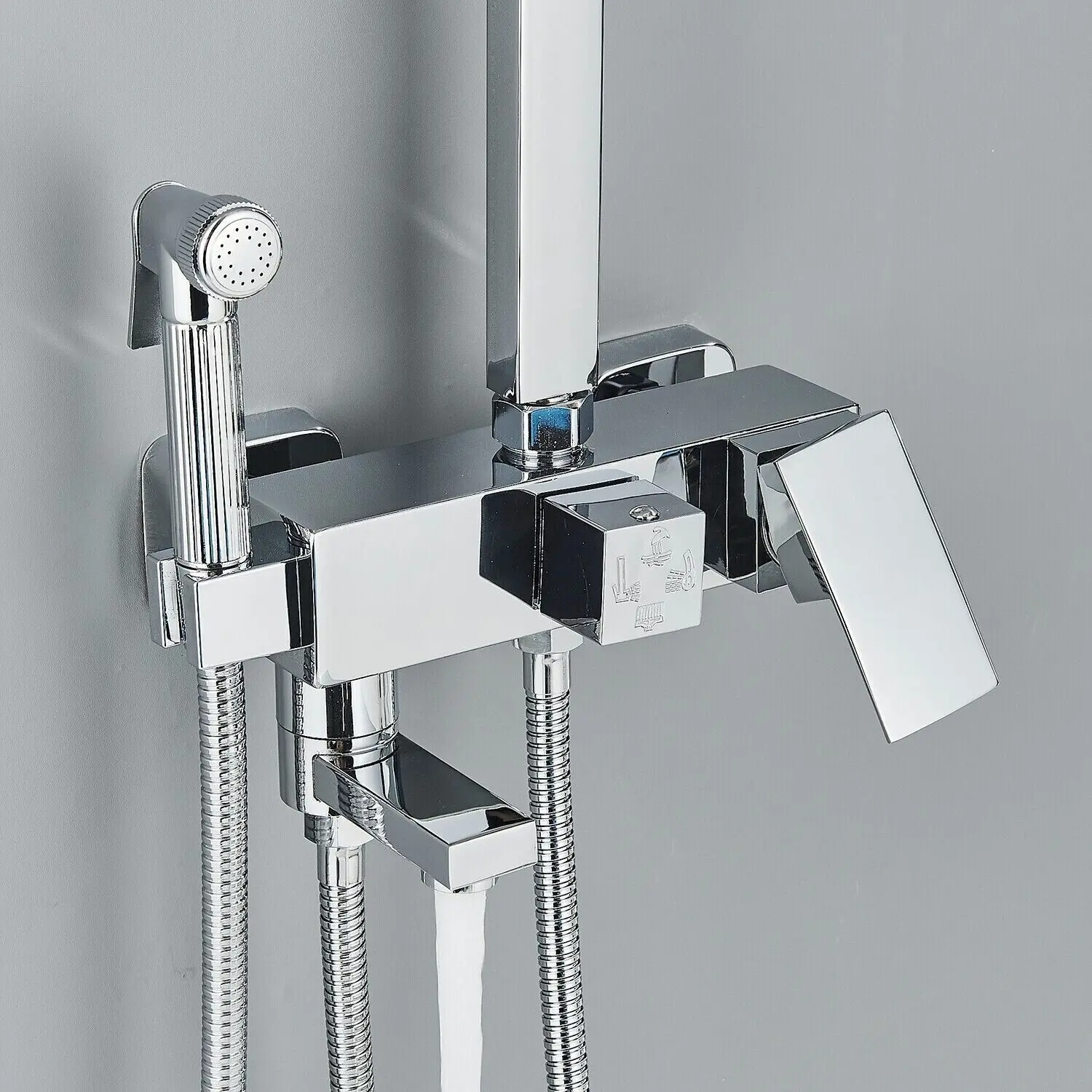 Chrom Messing Dusch armatur Set Regen Badewanne Wasserhahn mit Bad Regal 4 Funktion Höhe einstellen Dusch mischer Kran schnell delivey