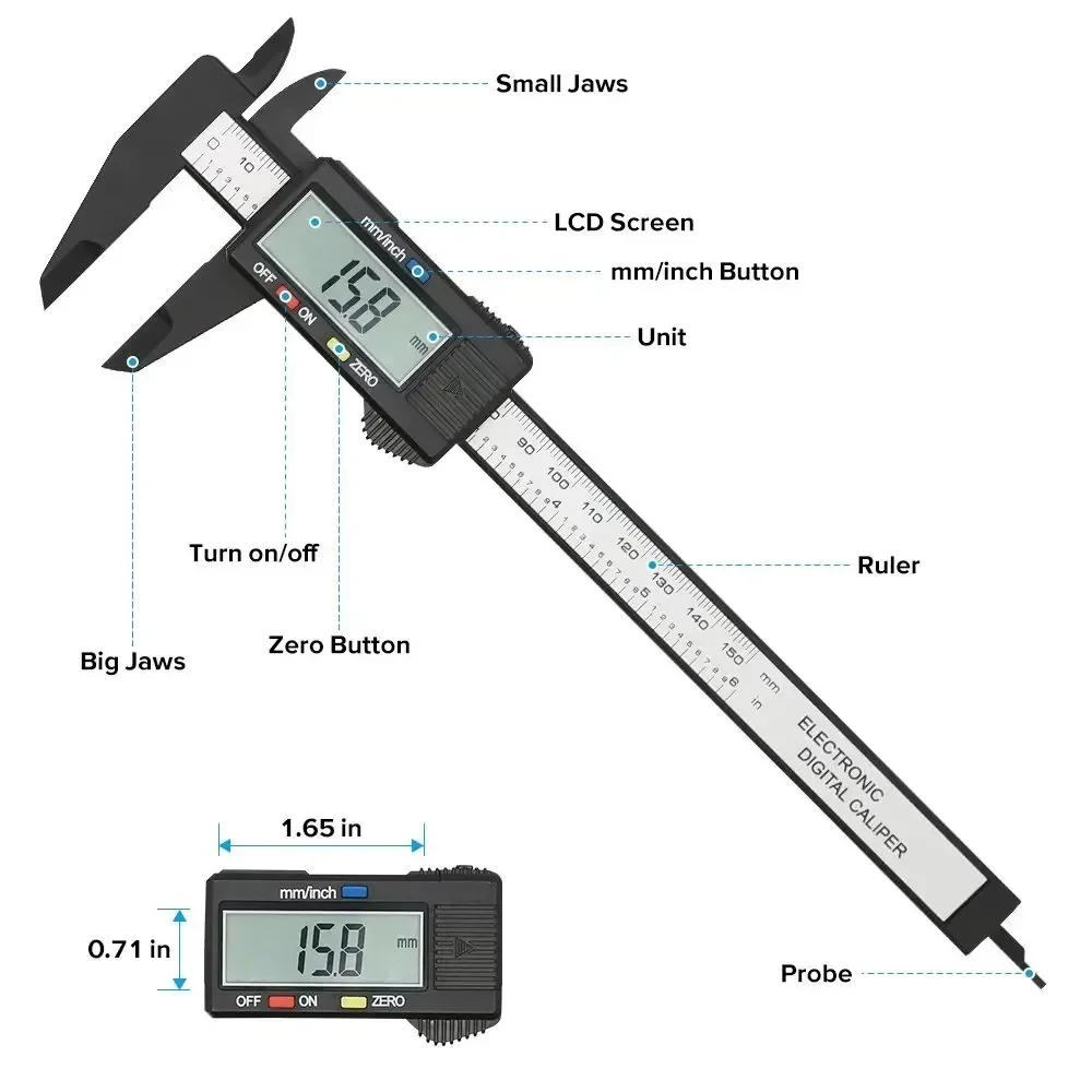 Electronic Digital Caliper Carpentry Tools Carbon Fiber Dial Tool 150 Mm Microcirculation Measurement Tool Pied a Coulisse Hand